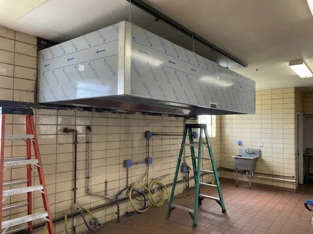 Newly installed commercial kitchen exhaust hood